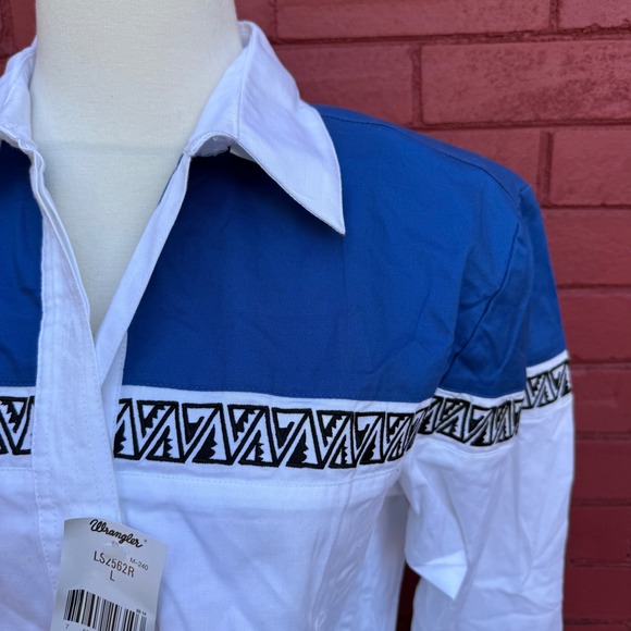 Vtg 80s NWT Wrangler Western Wear Shirt Rodeo Blue Geometric Print Womens Large - Picture 5 of 9